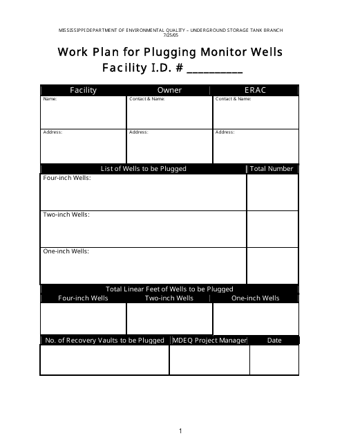 Work Plan for Plugging Monitor Wells - Mississippi