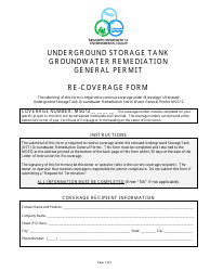 Document preview: Underground Storage Tank Groundwater Remediation General Permit Re-coverage Form - Mississippi