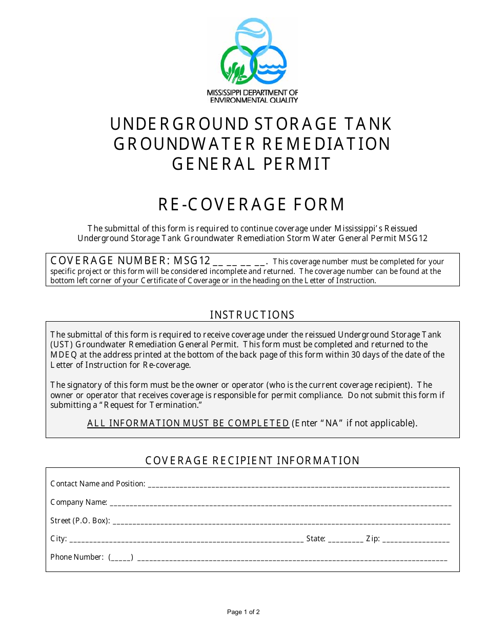Mississippi Underground Storage Tank Groundwater Remediation General