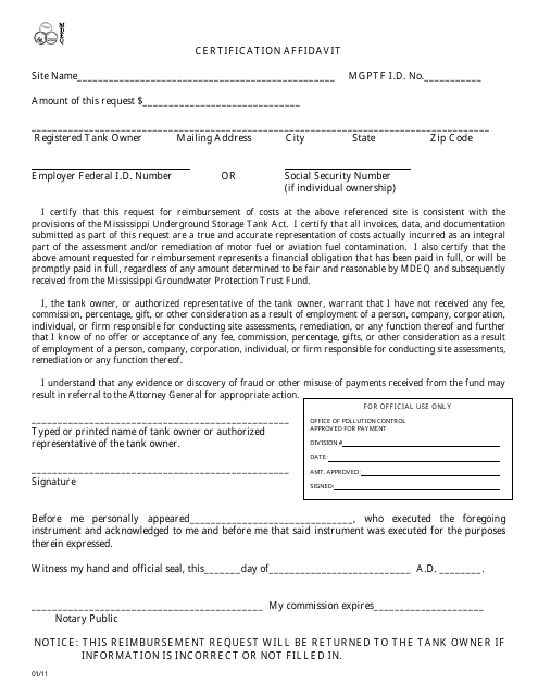 Certification Affidavit Form - Mississippi
