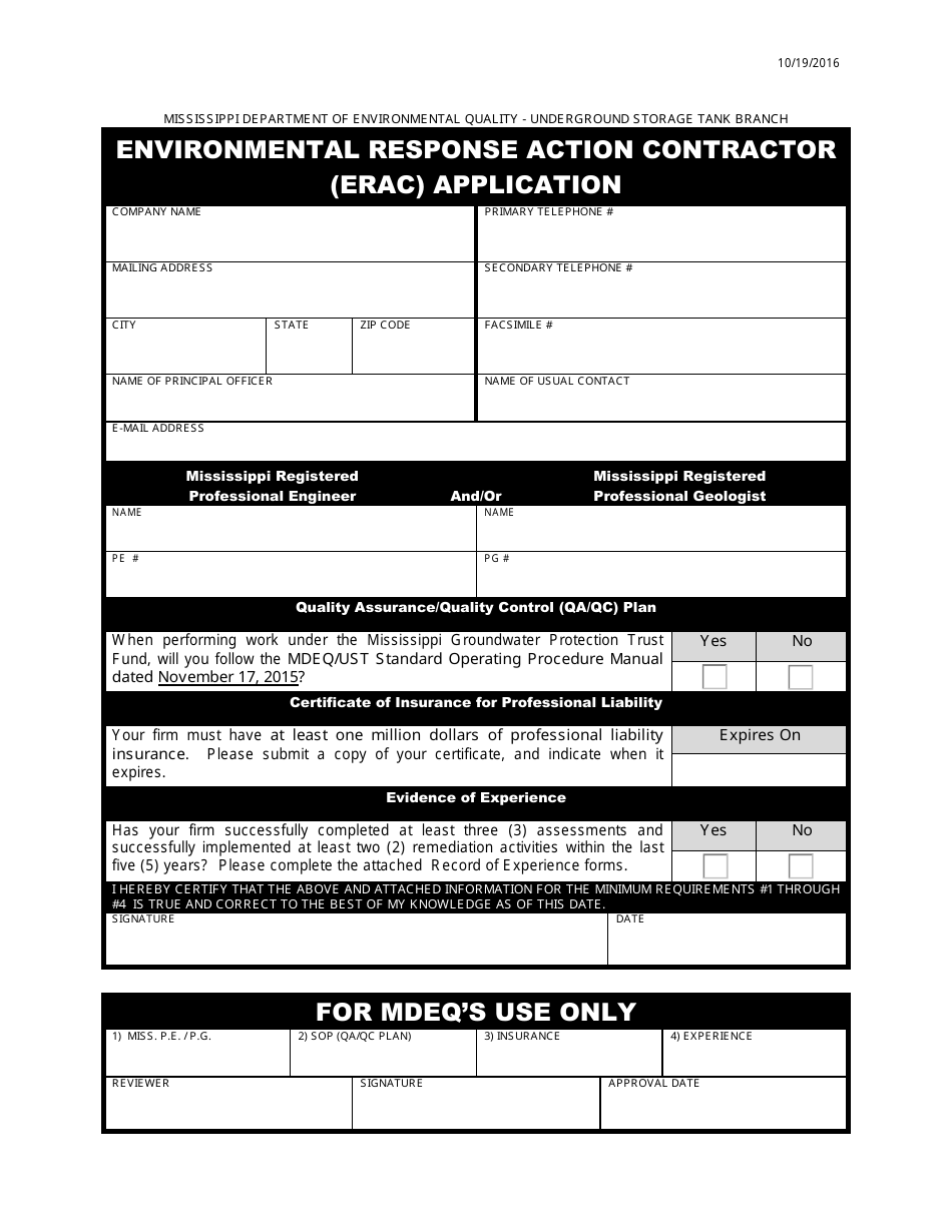 Environmental Response Action Contractor (Erac) Application Packet - Mississippi, Page 3
