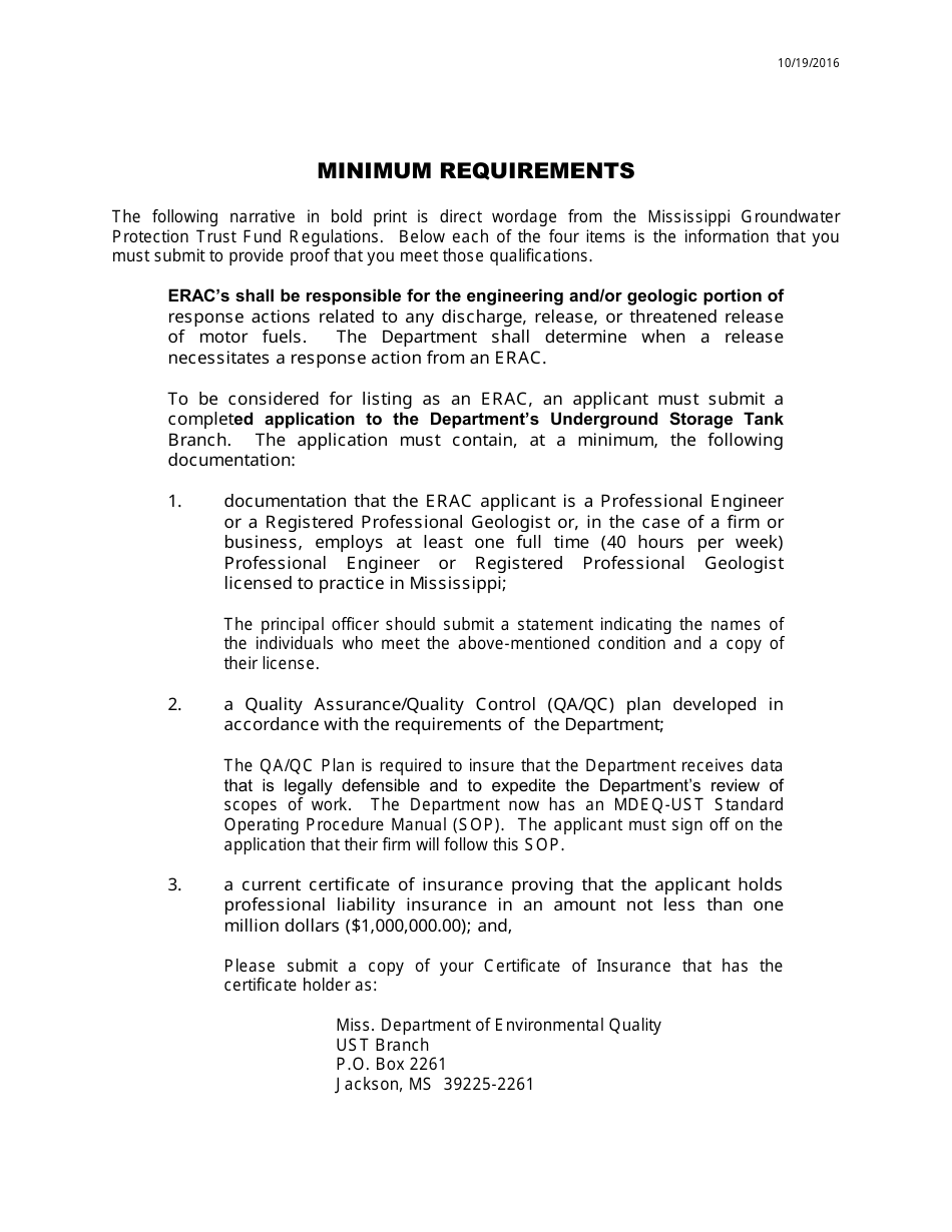 Environmental Response Action Contractor (Erac) Application Packet - Mississippi, Page 4