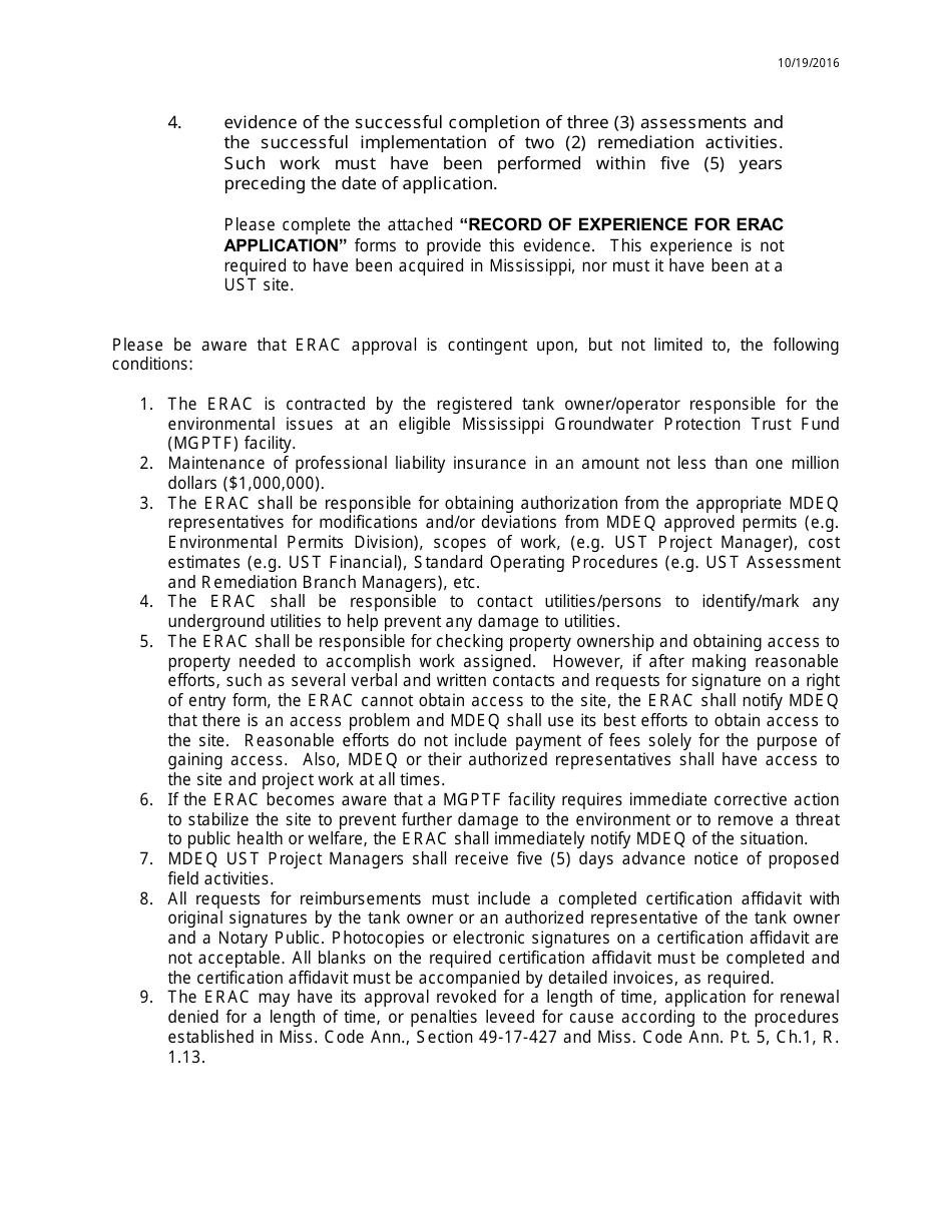 Environmental Response Action Contractor (Erac) Application Packet - Mississippi, Page 5