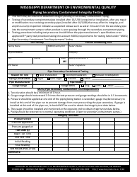 Document preview: Piping Secondary Containment Integrity Testing Form - Mississippi