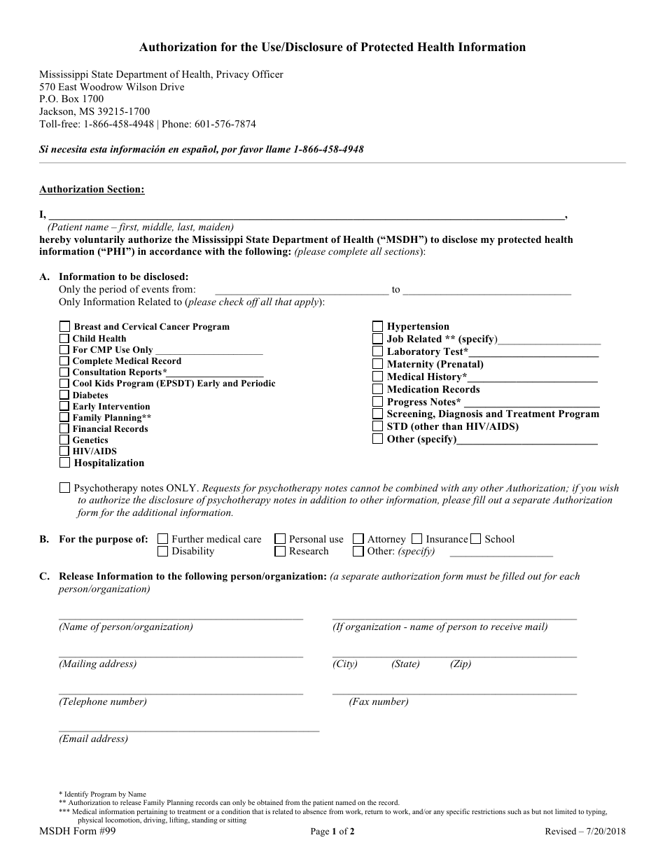 Form 99 - Fill Out, Sign Online And Download Printable PDF, Mississippi ...