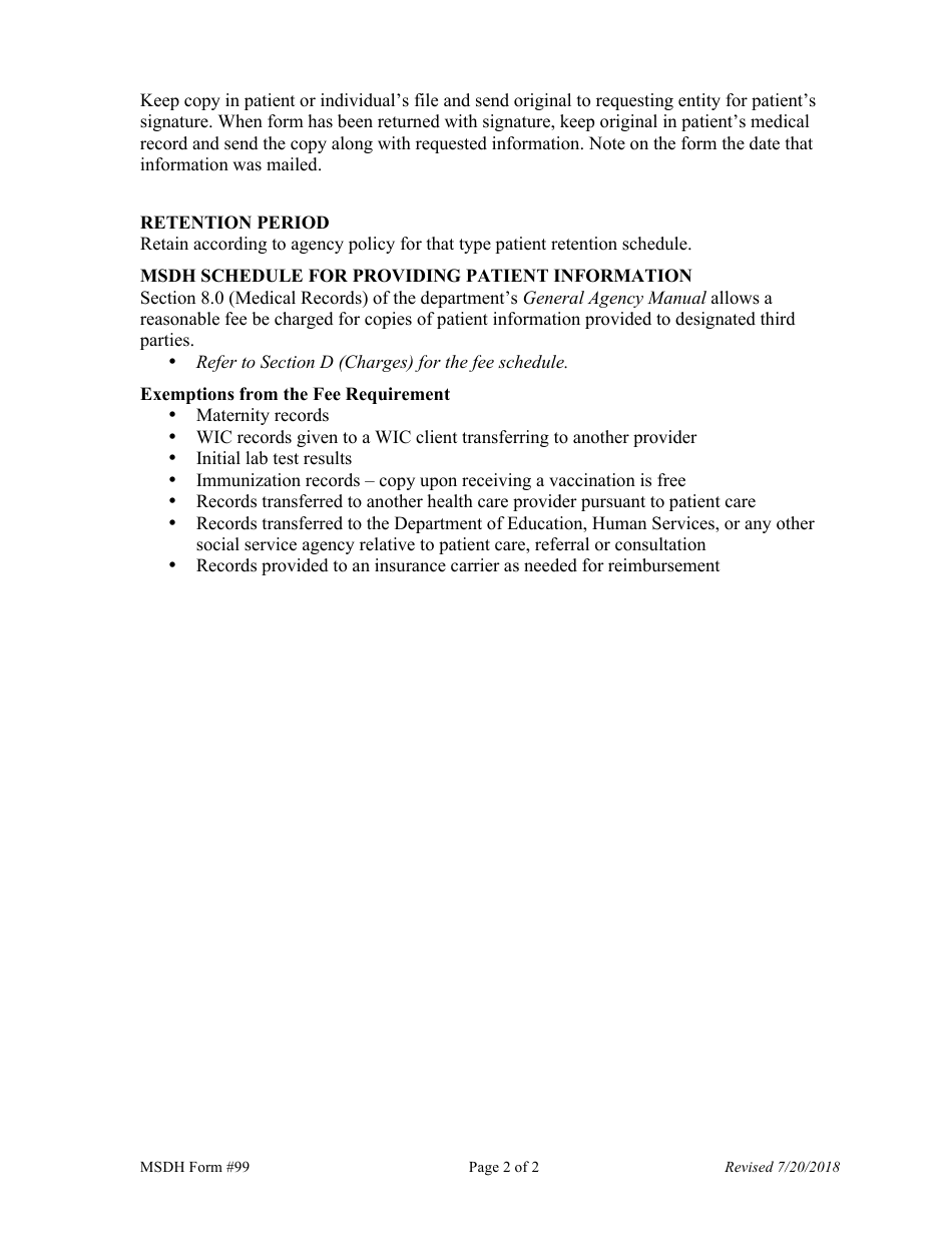 Form 99 Authorization for the Use / Disclosure of Protected Health Information - Mississippi, Page 4