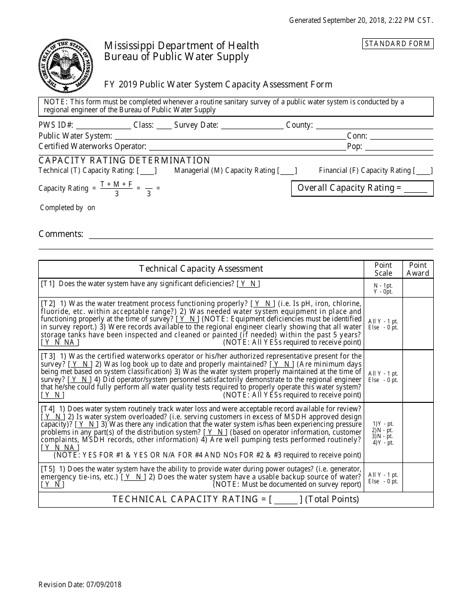 Public Water System Capacity Assessment Form for Community Water Systems - Mississippi, Page 1