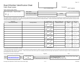 Document preview: Board Member Identification Sheet - Mississippi