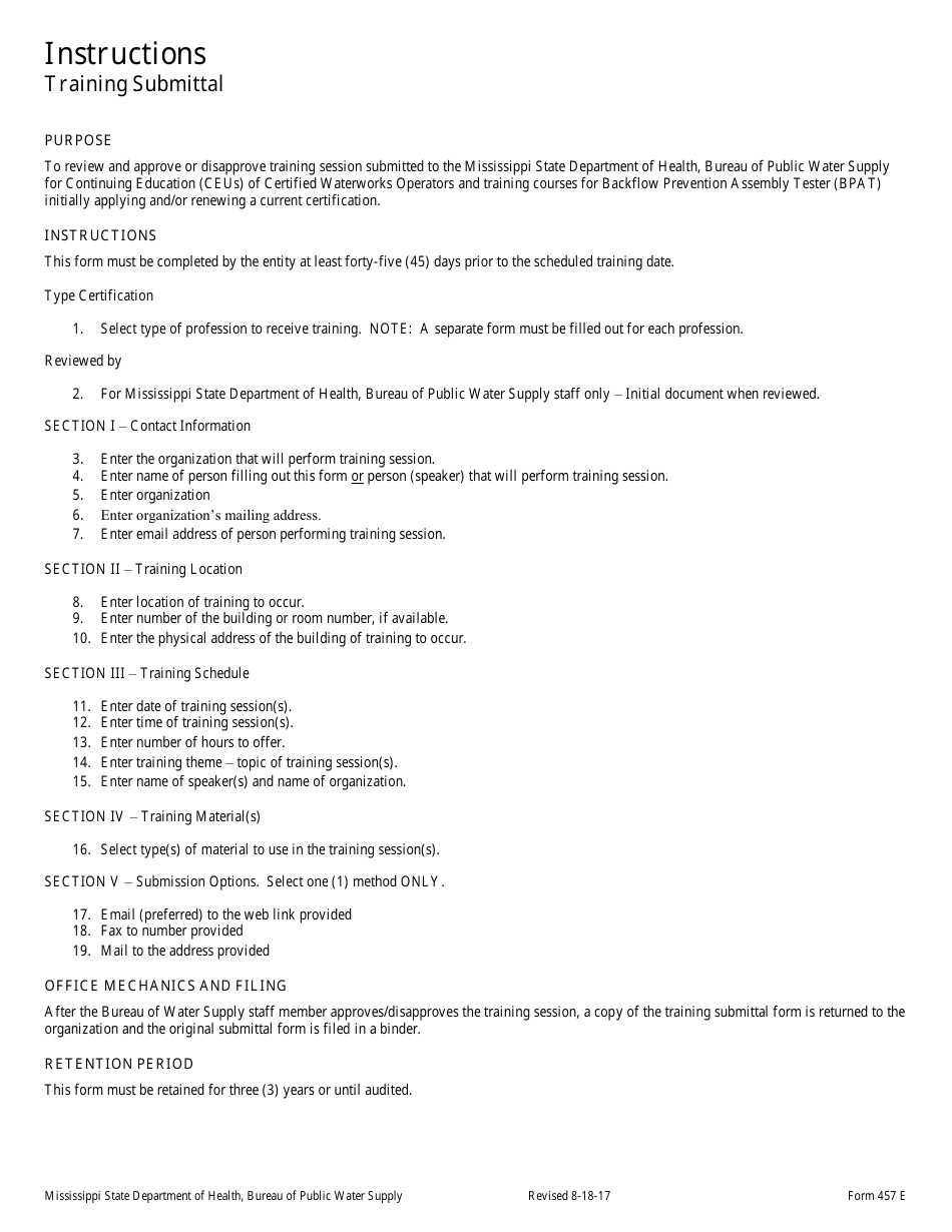 Form 457E Training Submittal - Certified Waterworks Operator / Backflow Prevention Assembly Tester - Mississippi, Page 2