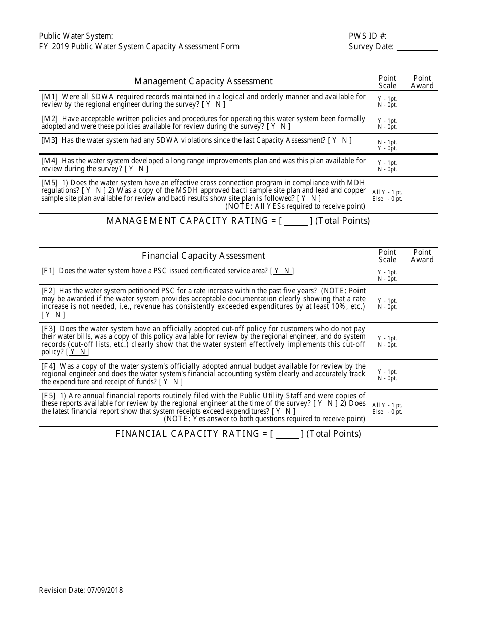 Public Water System Capacity Assessment Form for Private (For Profit) Water Systems - Mississippi, Page 2