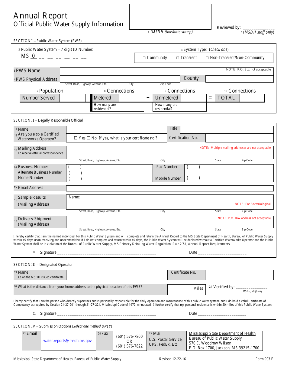 Form 903E Annual Report - Mississippi, Page 1