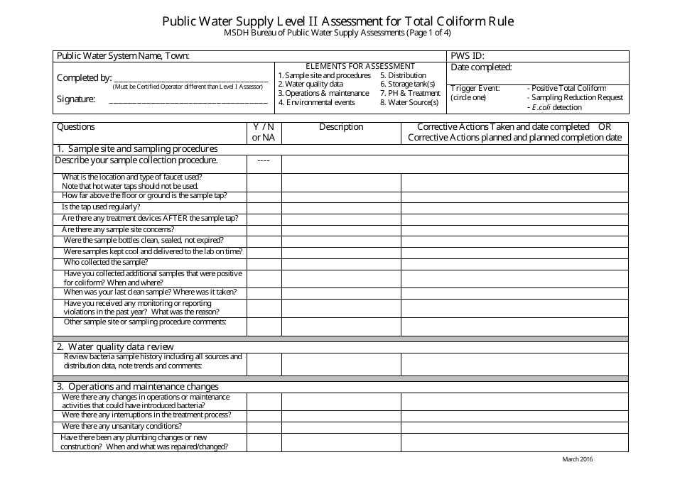 Public Water Supply Level II Assessment for Total Coliform Rule - Mississippi, Page 1