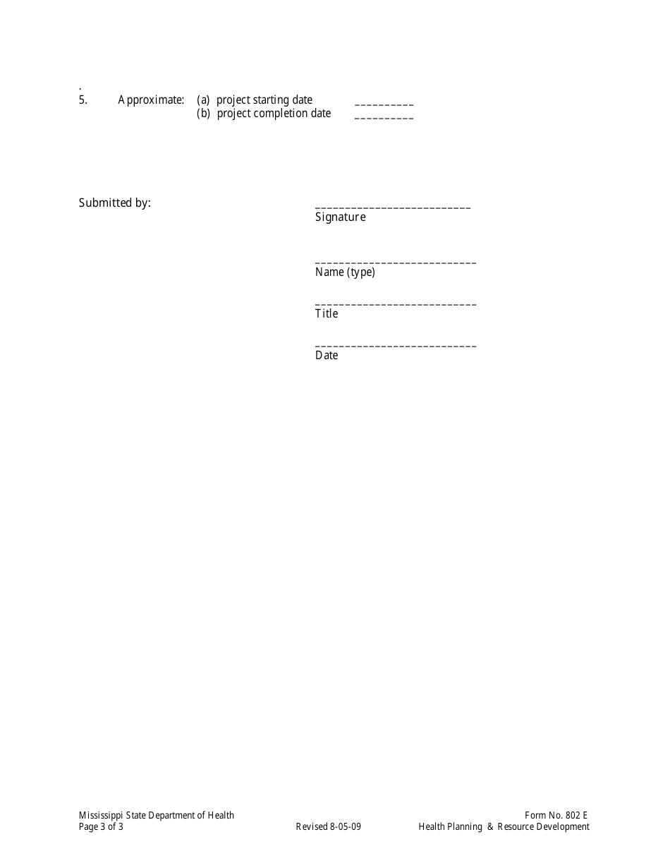 Form 802E Notice of Intent to Apply for a Certificate of Need - Mississippi, Page 3