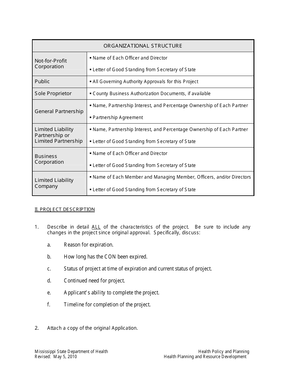 Application for Extension / Renewal of an Expired Certificate of Need - Mississippi, Page 3