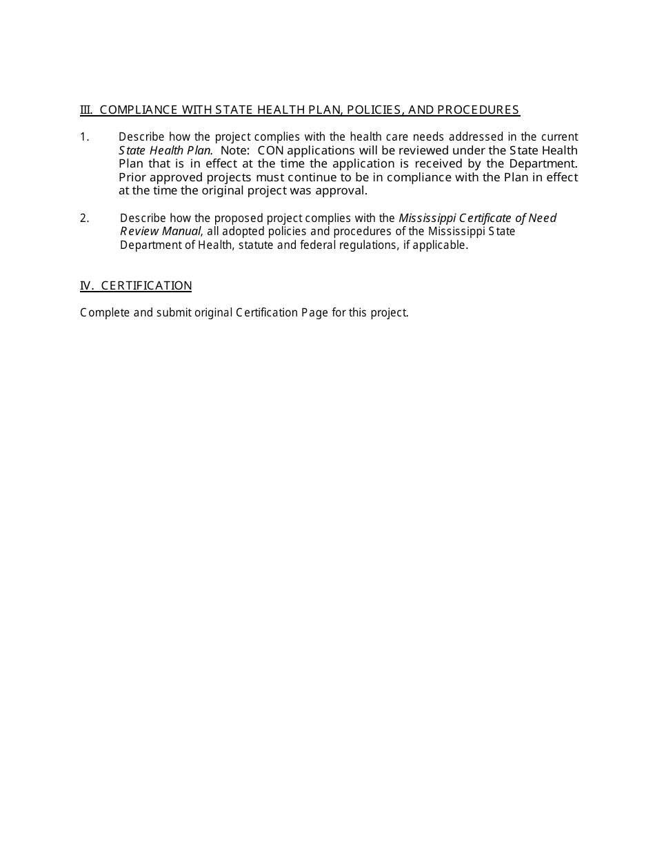Application for Extension / Renewal of an Expired Certificate of Need - Mississippi, Page 4