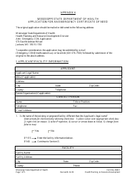 Document preview: Form 808E Appendix 6 Application for an Emergency Certificate of Need - Mississippi
