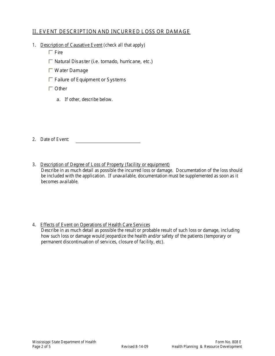 Form 808E Appendix 6 Application for an Emergency Certificate of Need - Mississippi, Page 2