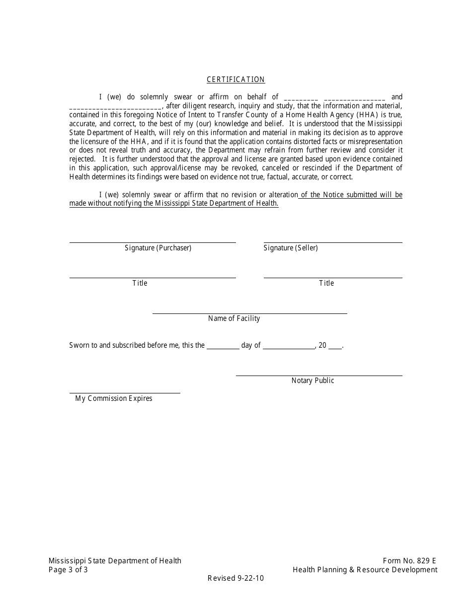 Form 829E Appendix I Transfer County of a Home Health Agency - Mississippi, Page 3