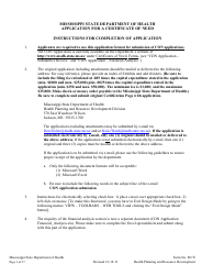 Document preview: Form 807E Application for a Certificate of Need - Mississippi