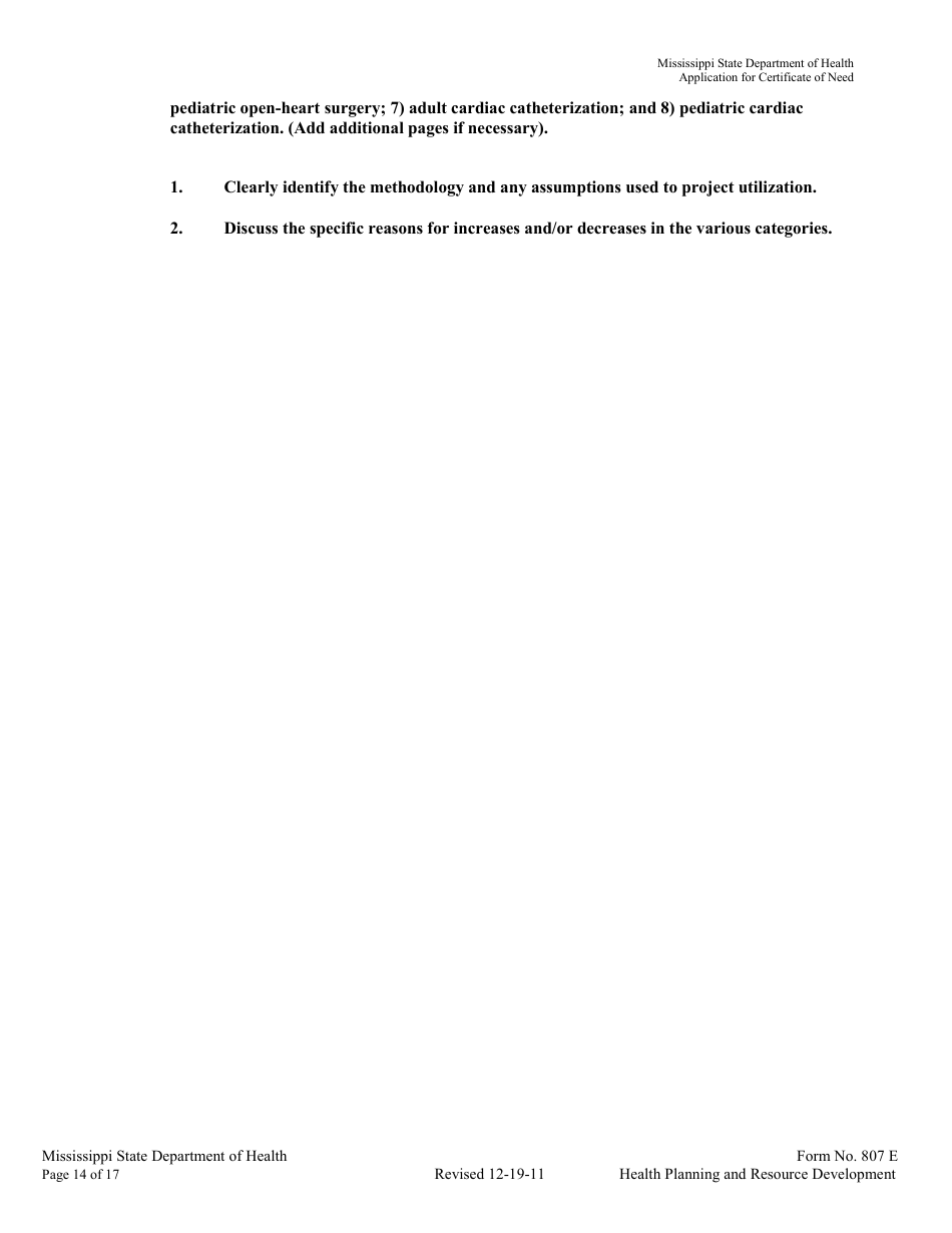 Form 807E Application for a Certificate of Need - Mississippi, Page 14