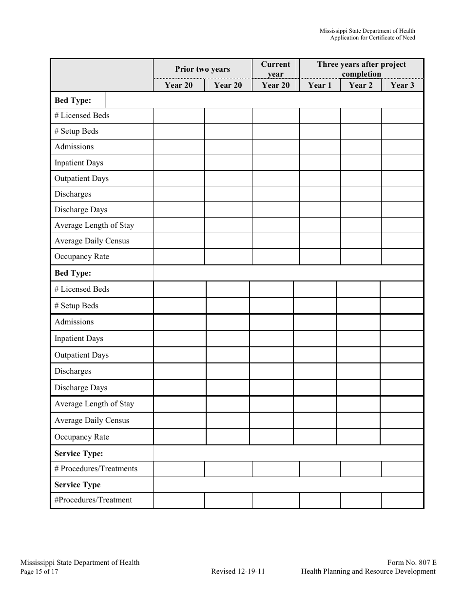 Form 807E Application for a Certificate of Need - Mississippi, Page 15