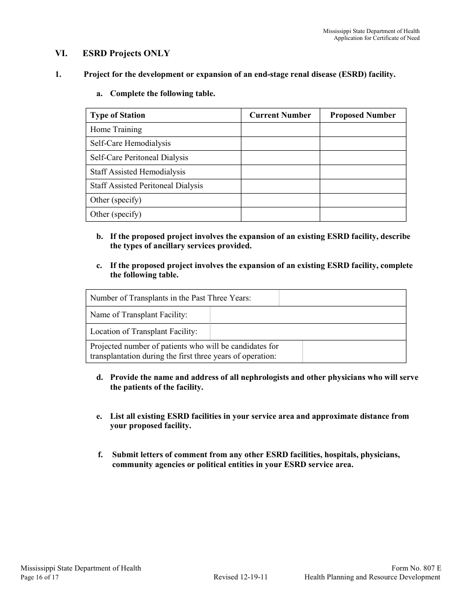 Form 807E Application for a Certificate of Need - Mississippi, Page 16