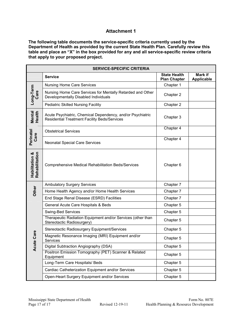 Form 807E Application for a Certificate of Need - Mississippi, Page 17