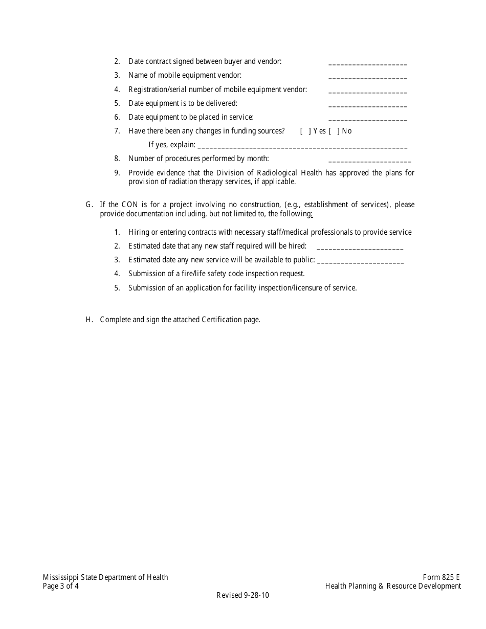 Form 825E Appendix G Certificate of Need (Con) Progress Report / Six-Month Extension Request - Mississippi, Page 3