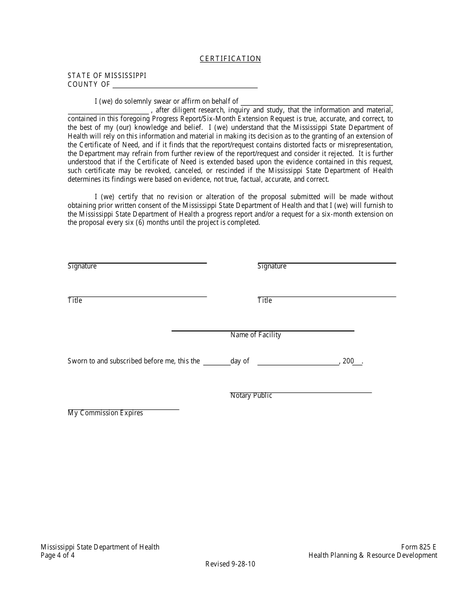 Form 825E Appendix G Certificate of Need (Con) Progress Report / Six-Month Extension Request - Mississippi, Page 4