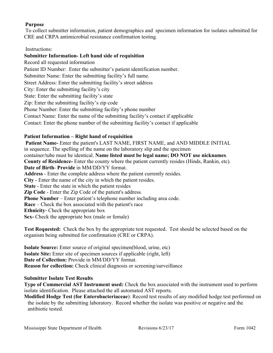 Form 1042 Cre and Crpa Isolate Submission Requisition - Mississippi, Page 2