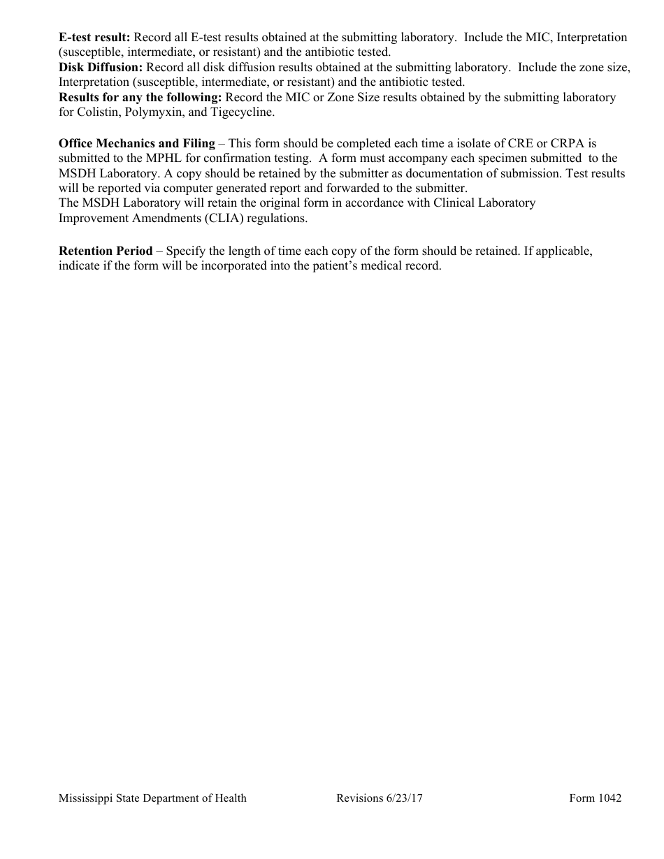 Form 1042 Cre and Crpa Isolate Submission Requisition - Mississippi, Page 3