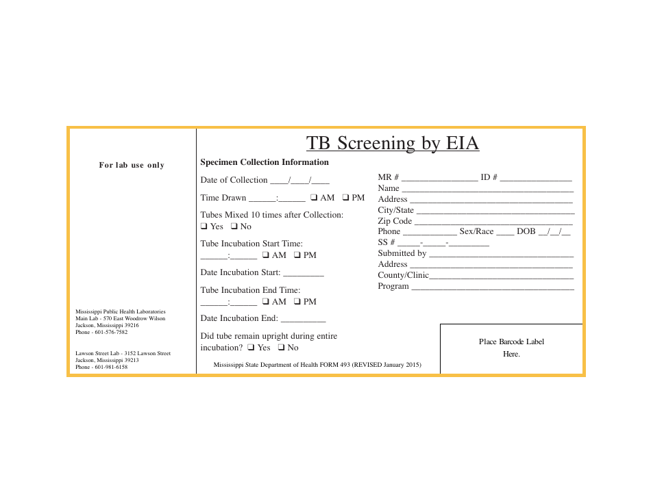 Form 493 Tb Screening by Eia - Mississippi, Page 1
