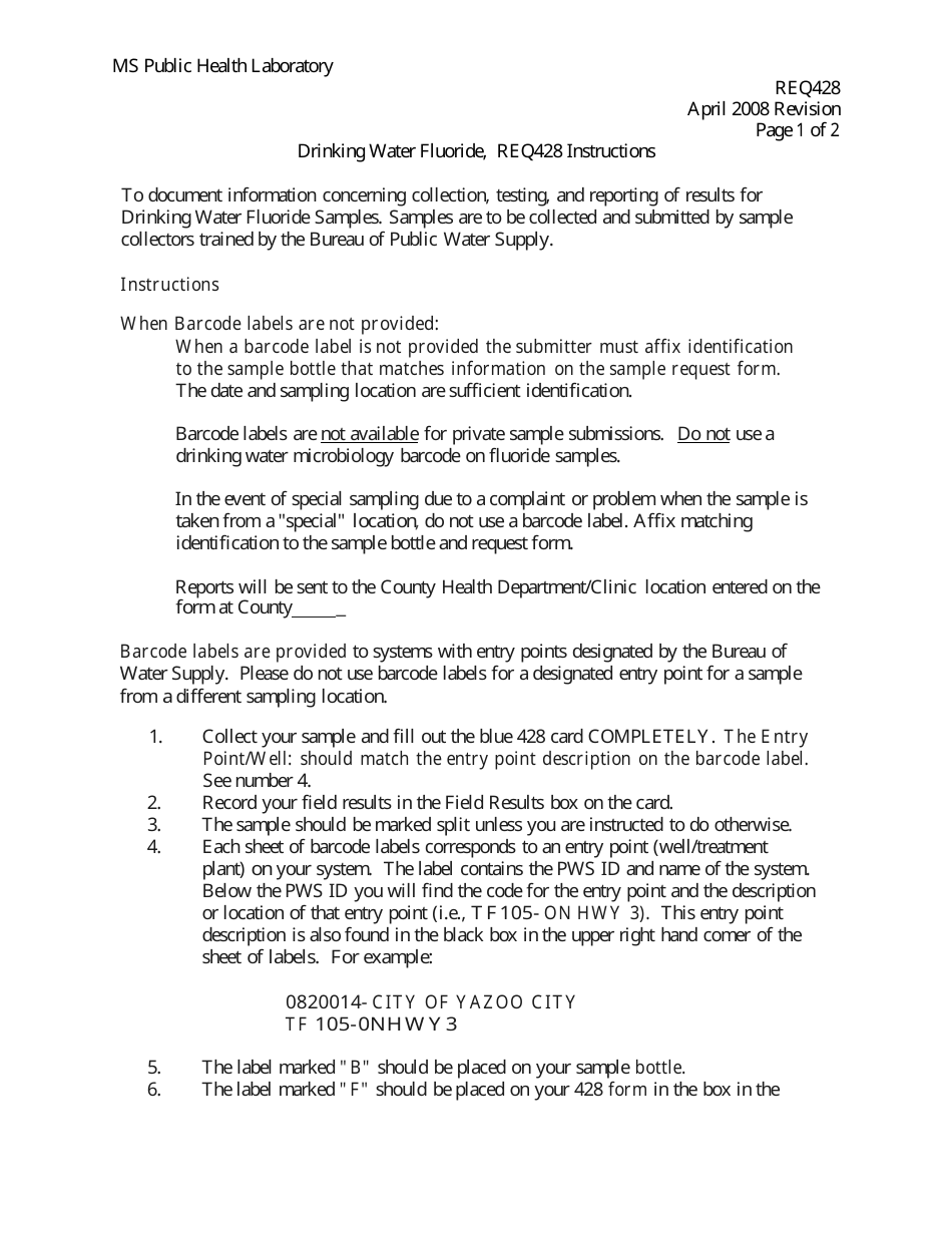 Form 428 Drinking Water Fluoride - Mississippi, Page 2