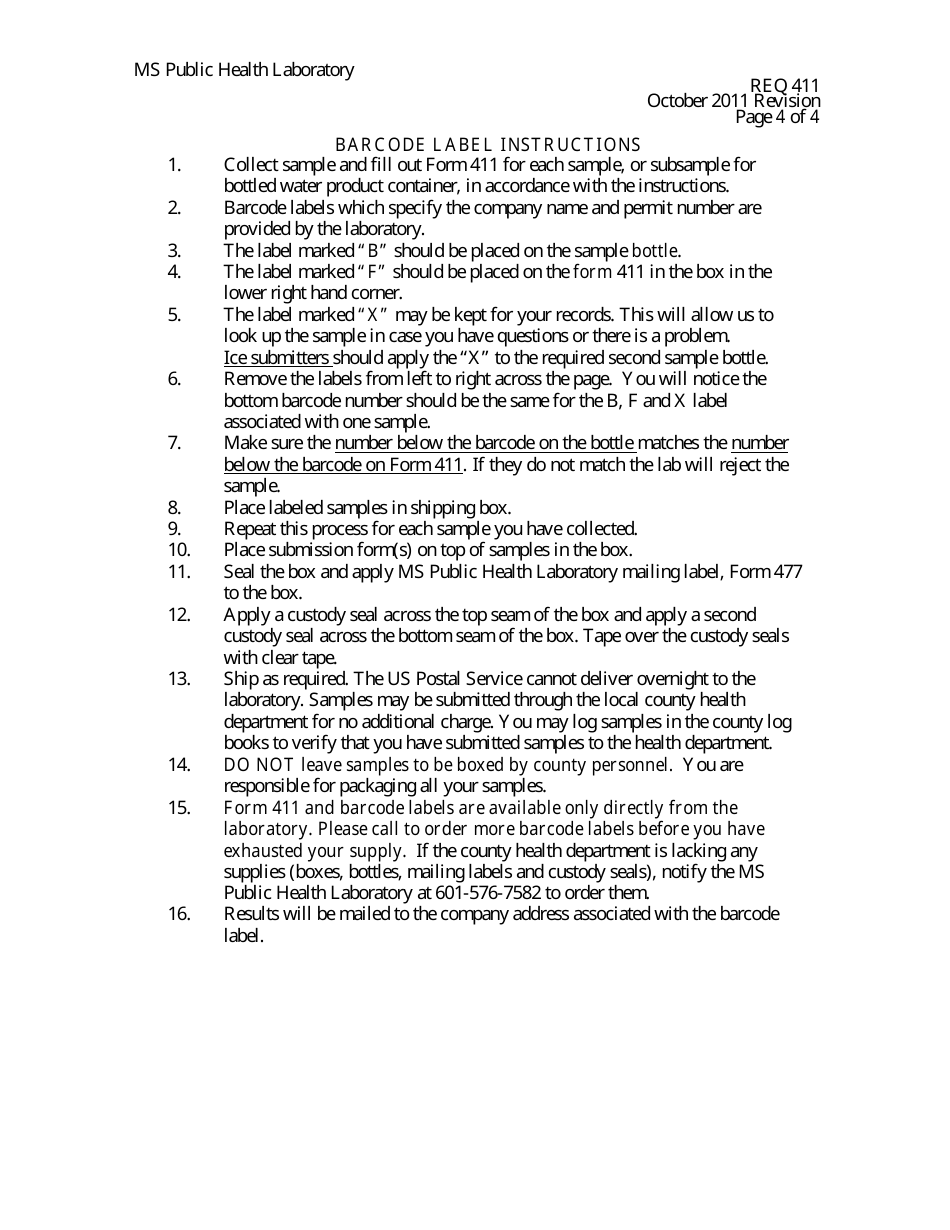 Form 411 Bottled Water or ICE Microbiology - Mississippi, Page 5