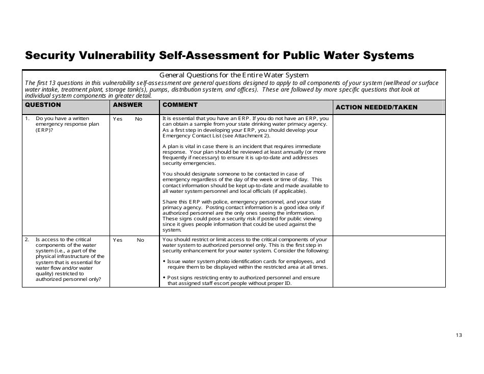 Security Vulnerability Self-assessment Guide for Mississippis Public Water Systems - Mississippi, Page 13
