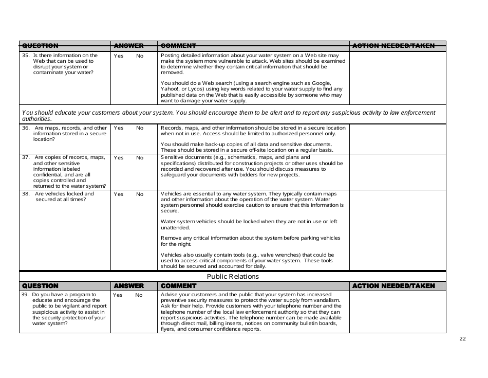 Security Vulnerability Self-assessment Guide for Mississippis Public Water Systems - Mississippi, Page 22