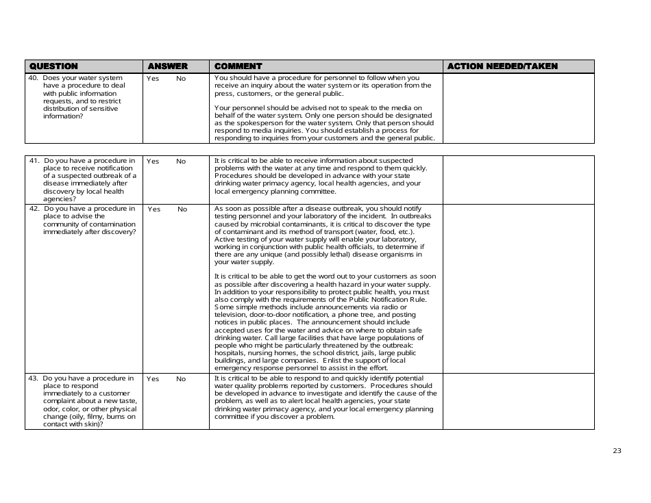 Security Vulnerability Self-assessment Guide for Mississippis Public Water Systems - Mississippi, Page 23