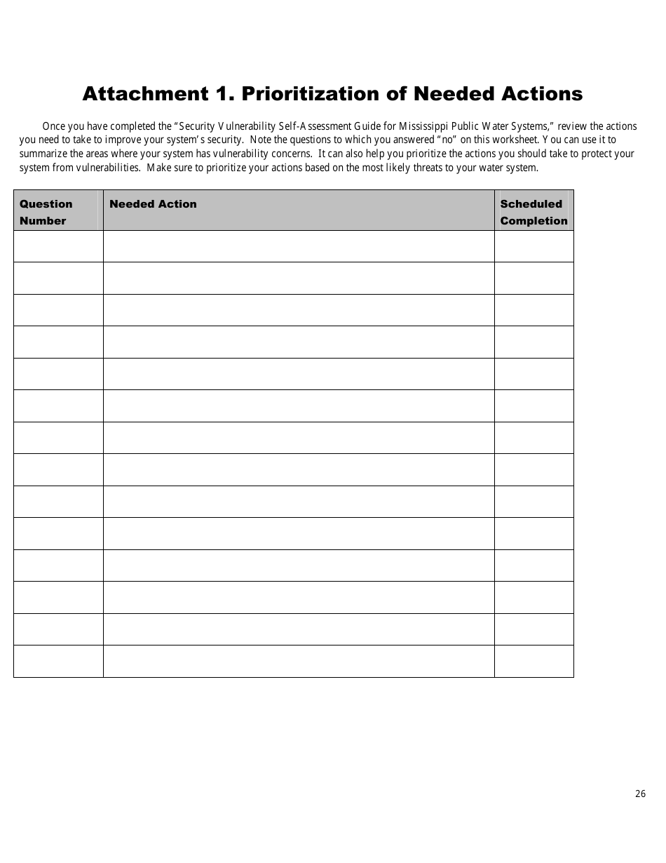 Security Vulnerability Self-assessment Guide for Mississippis Public Water Systems - Mississippi, Page 26
