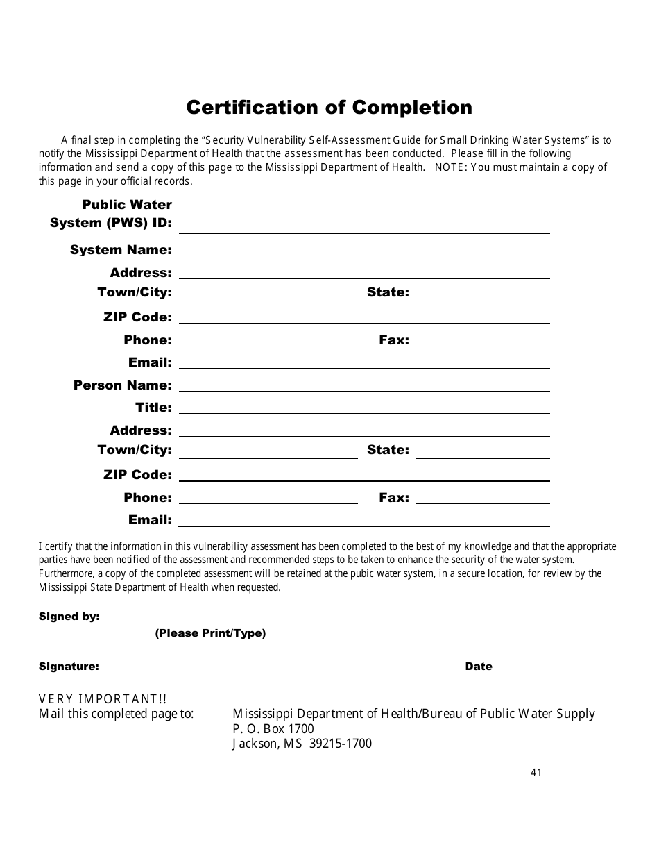 Security Vulnerability Self-assessment Guide for Mississippis Public Water Systems - Mississippi, Page 41