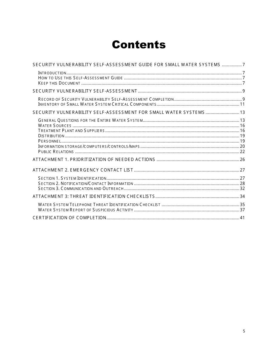 Security Vulnerability Self-assessment Guide for Mississippis Public Water Systems - Mississippi, Page 5