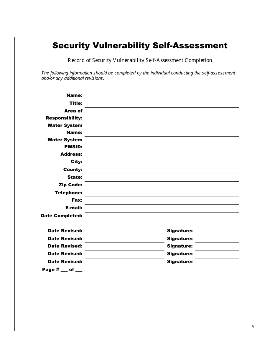 Security Vulnerability Self-assessment Guide for Mississippis Public Water Systems - Mississippi, Page 9