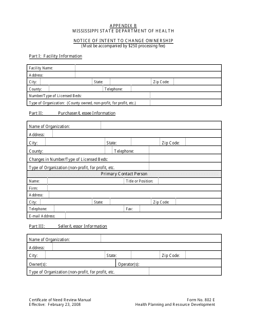 Form 802E Appendix B  Printable Pdf