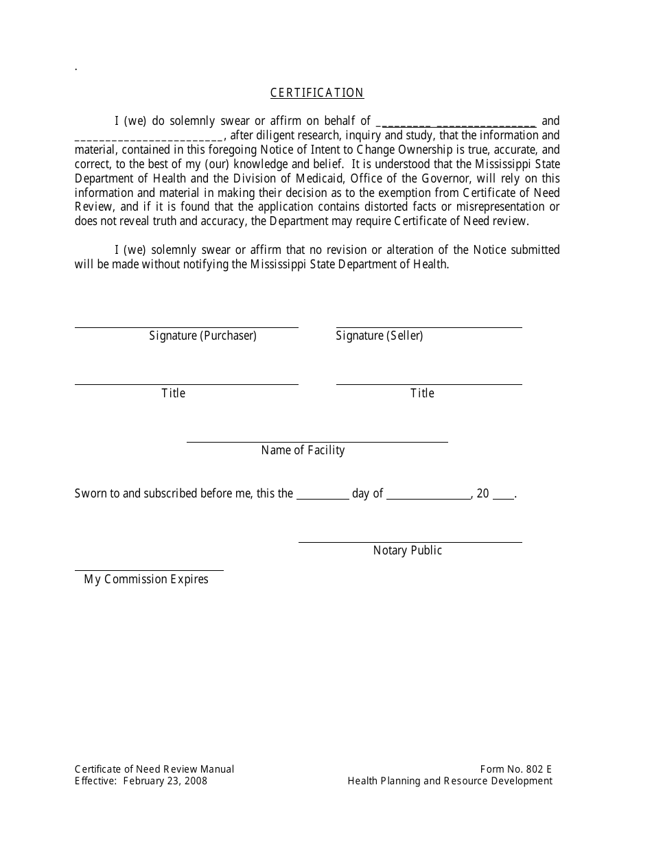 Form 802E Appendix B Notice of Intent to Change Ownership - Mississippi, Page 3