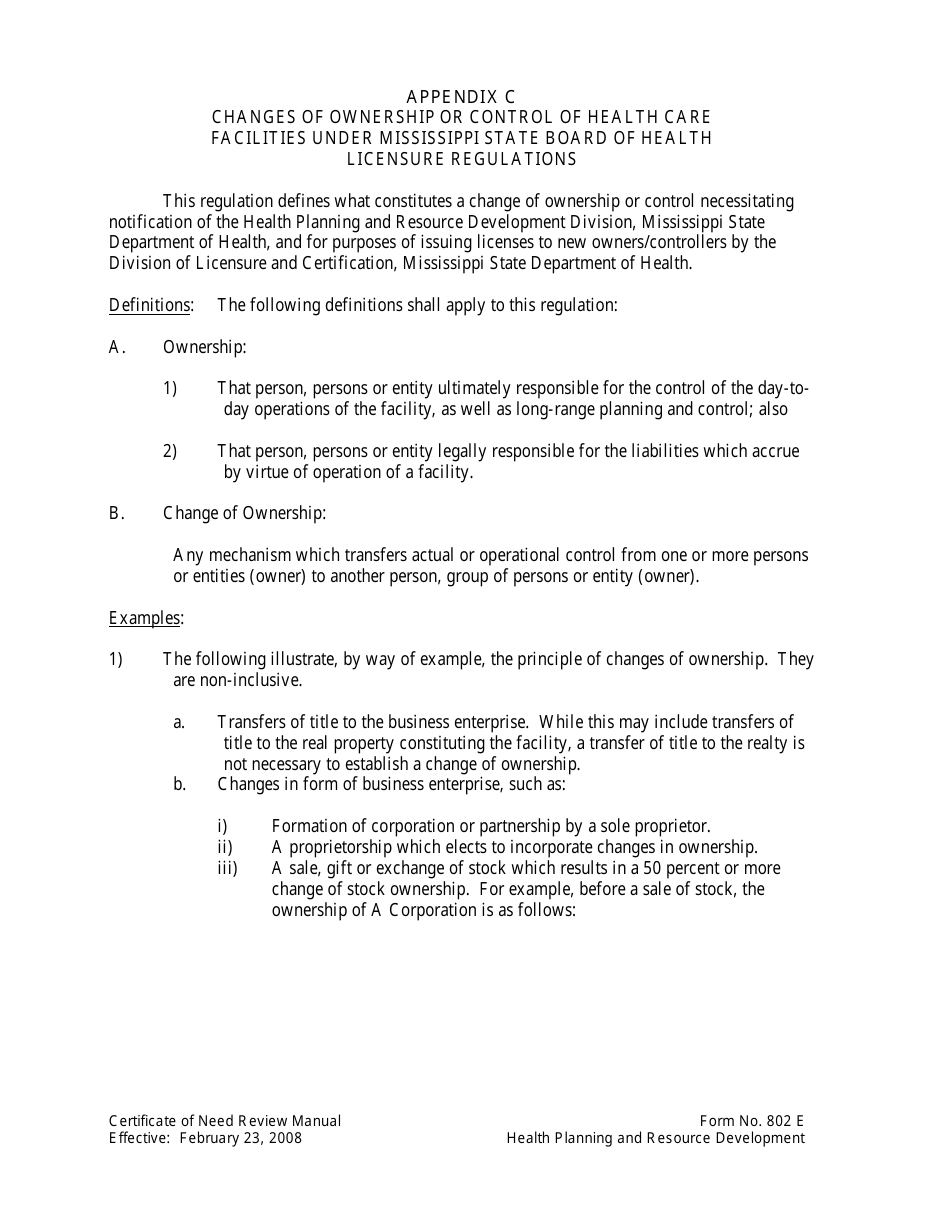 Form 802E Appendix B Notice of Intent to Change Ownership - Mississippi, Page 4