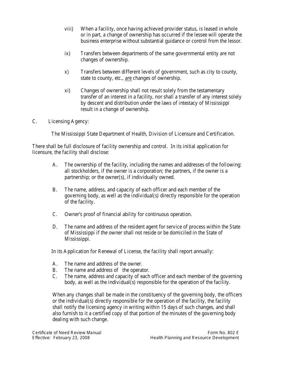Form 802E Appendix B Notice of Intent to Change Ownership - Mississippi, Page 6