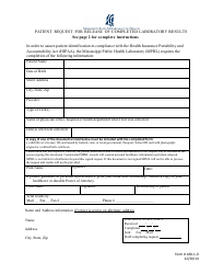 Document preview: Form AS0-1-0 Patient Request for Release of Completed Laboratory Results - Mississippi