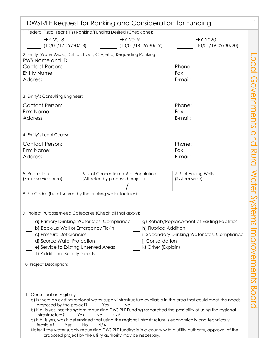 Dwsirlf Request for Ranking and Consideration for Funding Form - Mississippi, Page 1