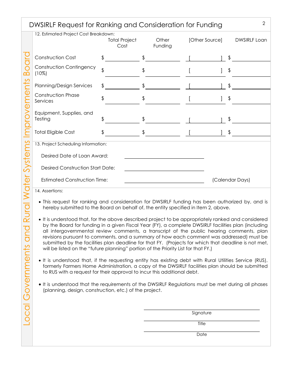 Dwsirlf Request for Ranking and Consideration for Funding Form - Mississippi, Page 2