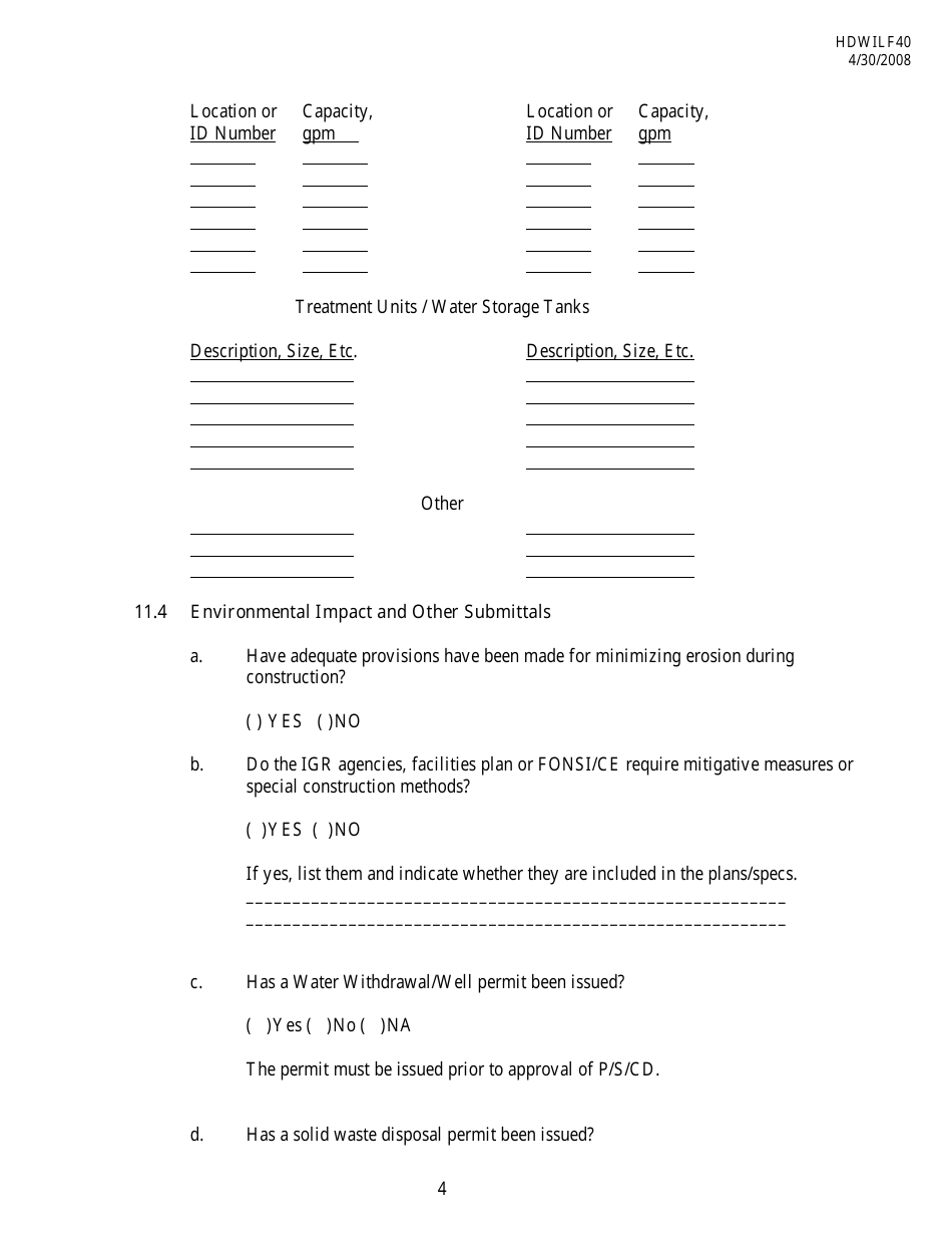 Form HDWILF40 Plans, Specifications  Contract Documents Guidance for the Design of Dwsirlf Funded Drinking Water Facilities - Mississippi, Page 4