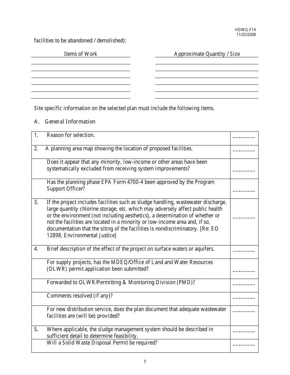 Form HDWILF14 Facilities Plan Checklist - Dwsirlf Loan Program - Mississippi, Page 7